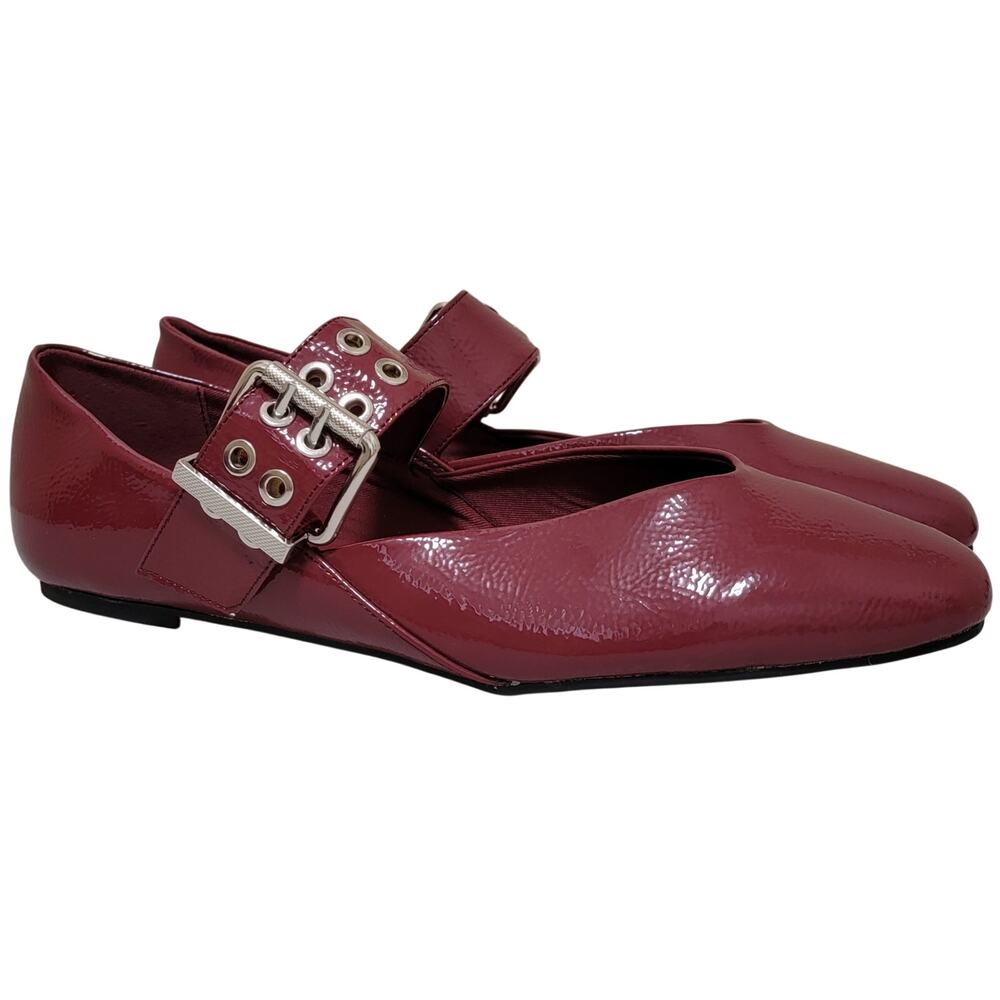 Kenneth Cole Women Marcella Mary Jane Ballet Flats Size US 11M Wine Red Patent
